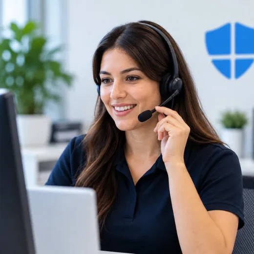 A support representative wearing a headset